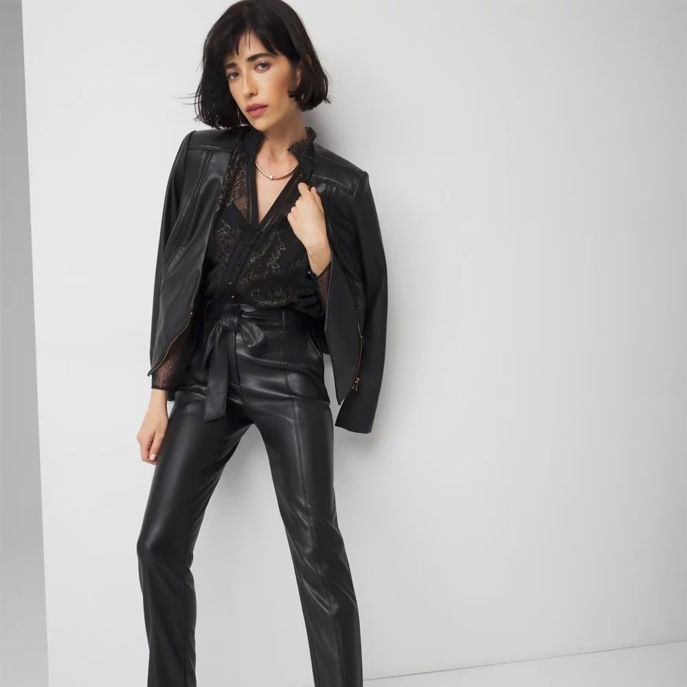 NWT White House Black Market Extra High-Rise Tapered Faux Leather Pants, Black